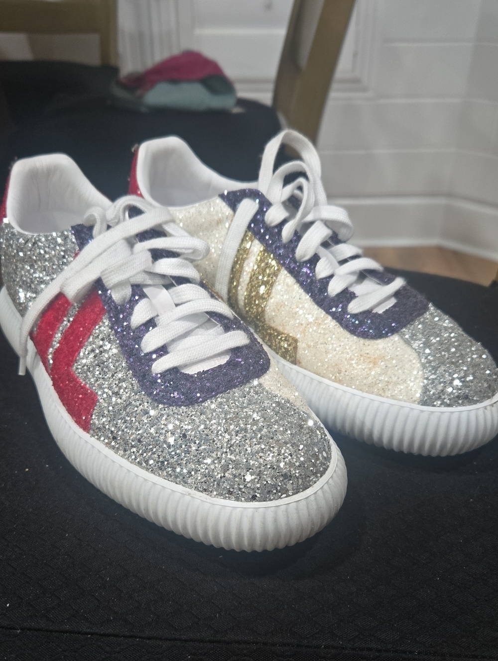 Lanvin Glitter Low-Top Sneakers in Silver, Purple, Gold, and Red
